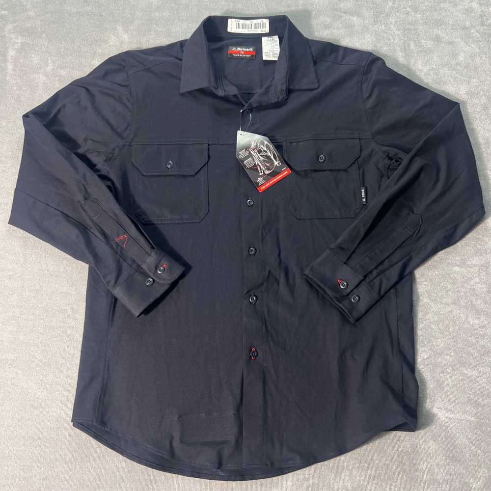 Bulwark FR Flex Knit Button Down Work Shirt Navy Blue CAT2 NFPA 2112 STG4NV L-RG